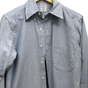 Brooks Brothers Blue Oxford Dress Shirt Supima 14.5 32 Non Iron Made in the USA